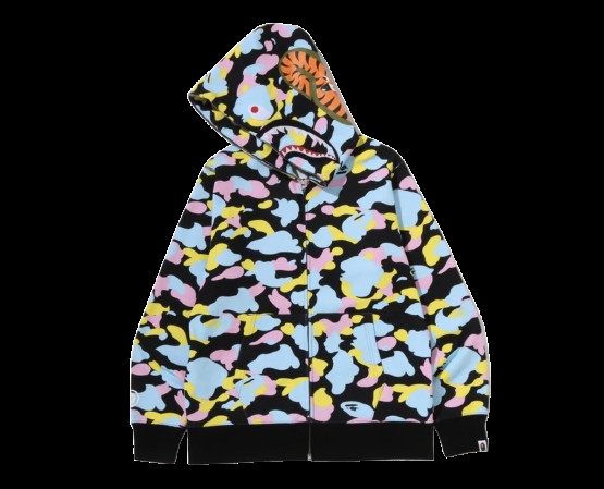 NEW MULTI CAMO SHARK FULL ZIP HOODIE